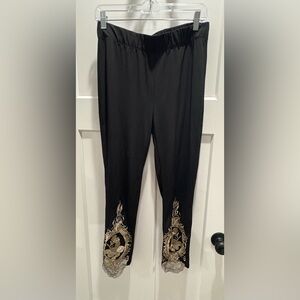 VENUS Black Cropped Pants with Gold Detailing